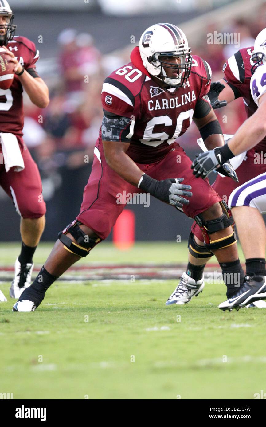18 septembre 2010 : Terrence Camphell de Caroline du Sud (#60) pendant le match entre les Paladins de Furman et les Gamecocks de Caroline du Sud, joué au Williams-Brice Stadium à Columbia, en Caroline du Sud. La Caroline du Sud mène à la mi-temps, 21-6.(image crédit : © Cecil Copeland/Cal Sport Media/ZUMApress.com) Banque D'Images