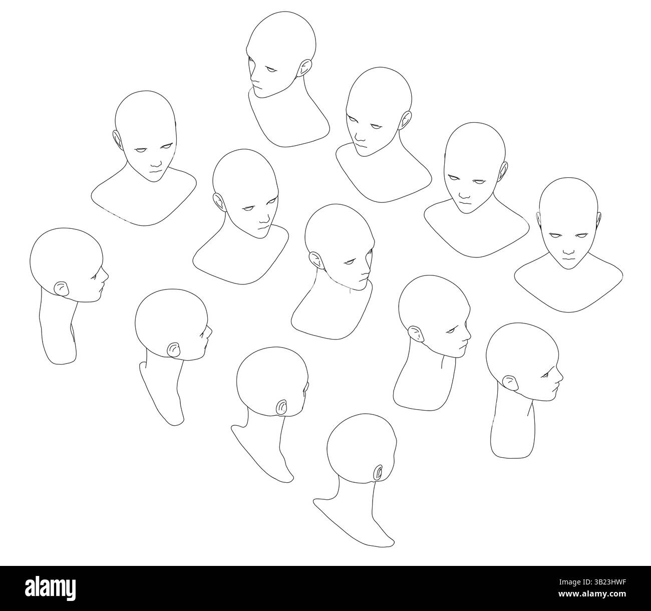 Une série de dessins de têtes dans une grille. Les dessins sont tous de mêmes tailles et formes Illustration de Vecteur