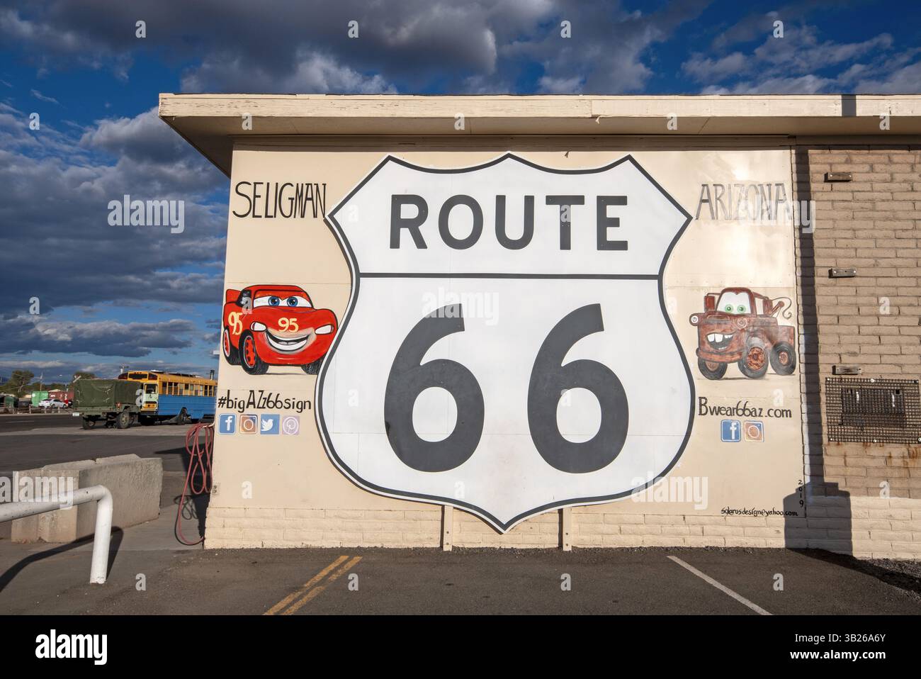 Route 66 murale à Seligman, comté de Yavapai, Arizona, États-Unis Banque D'Images