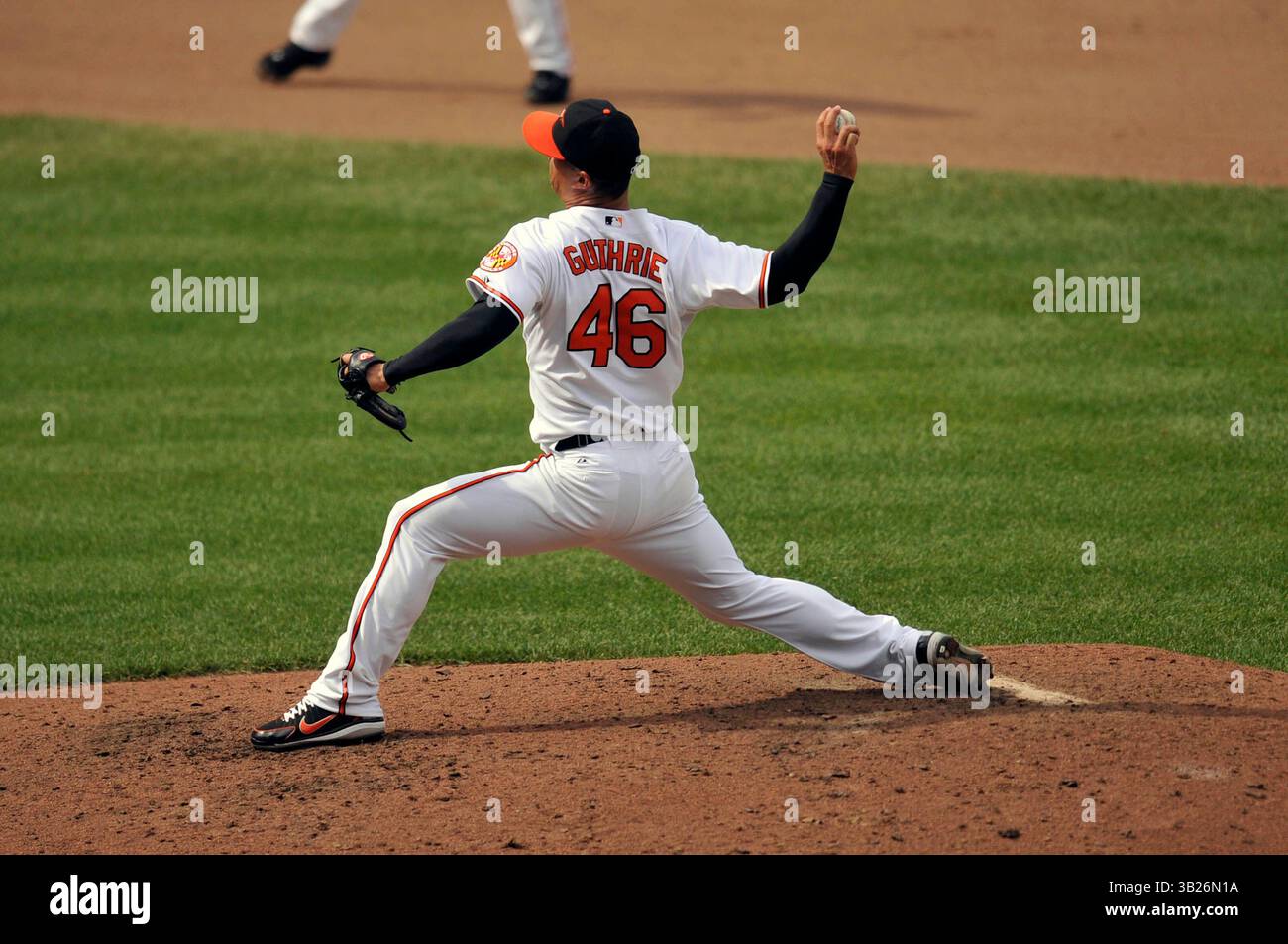 06 septembre 2009 : Jeremy Guthrie #46, lanceur de départ pour les Orioles de Baltimore en action lors d'un match contre les Texas Rangers à Oriole Park à Camden Yards à Baltimore, Maryland. Les Orioles ont battu les Rangers 7 - 0 (crédit image : © Joy Absalon/Cal Sport Media/ZUMA Press/ZUMA Press) Banque D'Images