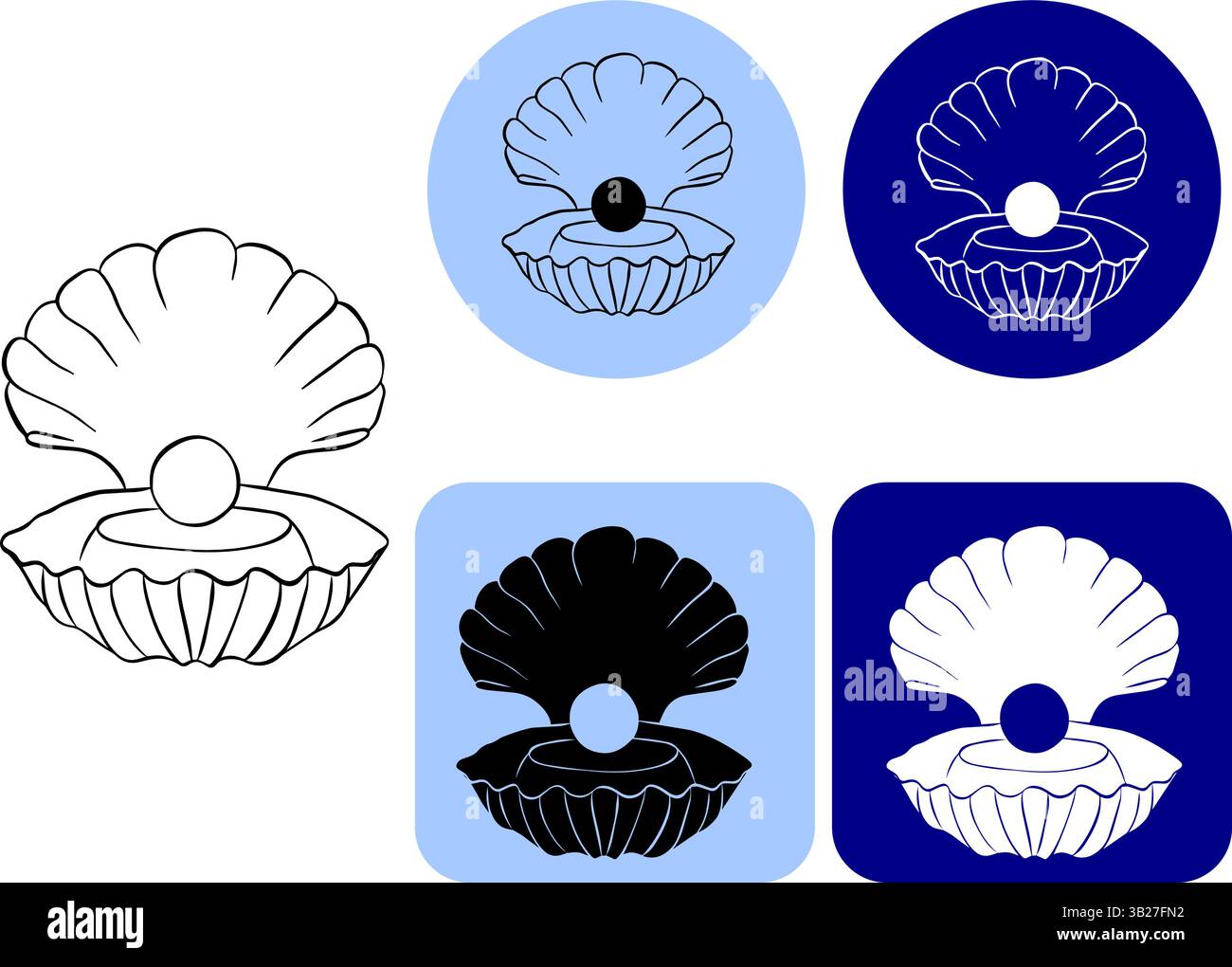 Coquillage avec icône de ligne d'encre vectorielle graphique de logo de perle. coquille et animaux de l'océan, icône vectorielle ouverte de coquillage. Bannière, affiche, papier d'emballage, autocollant, Illustration de Vecteur