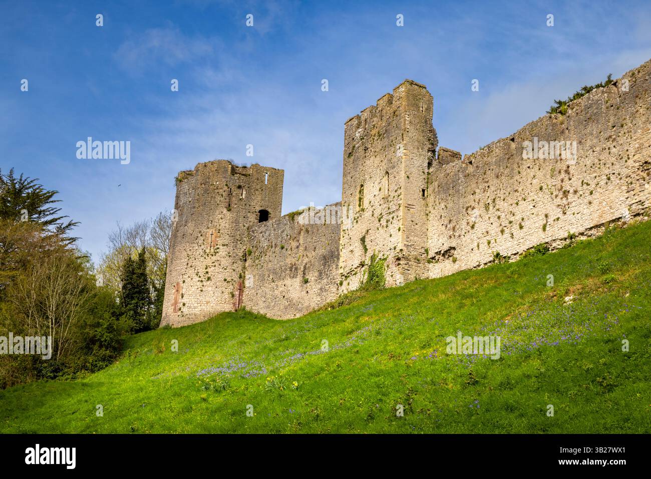 Les murs défensifs du château de Chepstow de la 'Dell, Chepstow, Monmouthshire, pays de Galles du Sud Banque D'Images