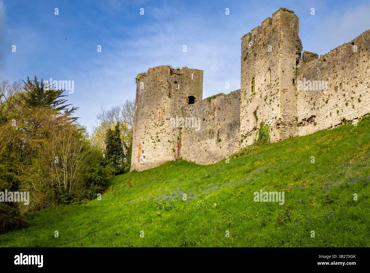 Les murs défensifs du château de Chepstow de la 'Dell, Chepstow, Monmouthshire, pays de Galles du Sud Banque D'Images