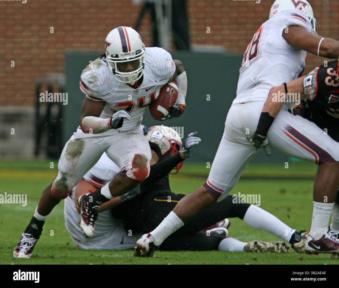 14 novembre 2009 : Hokies Tailback Ryan Williams #34 s'éloigne de la défense des Terrapins lors de la défaite des Terrapins 36-9 de l'Université du Maryland contre le match de football universitaire Virginia Tech Hokies NCAA au stade Chase Bank à College Park, Maryland. (Crédit image : © Mitch Stringer/Cal Sport Media/ZUMApress.com) Banque D'Images