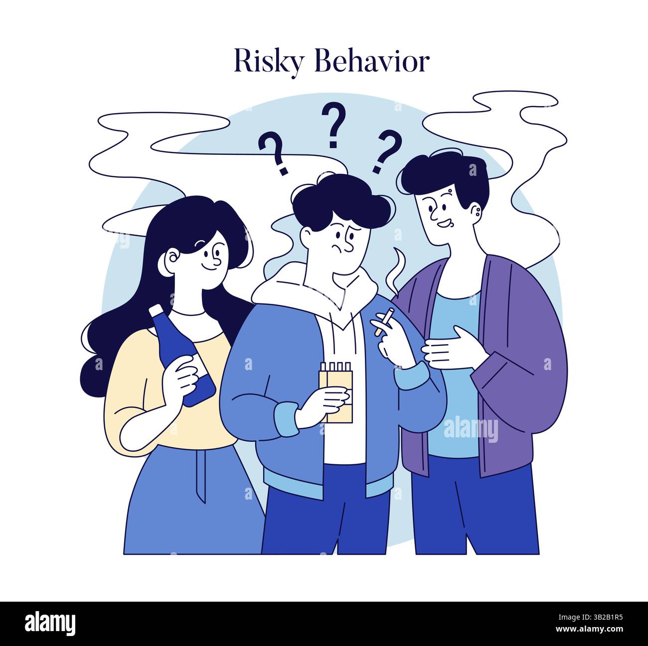 La négligence parentale influe sur la prise de décisions et les interactions sociales des jeunes. Les adolescents font face à la pression de leurs pairs, ce qui conduit à des choix risqués dans la consommation de substances, affectant leur avenir. Illustration vectorielle. Illustration de Vecteur