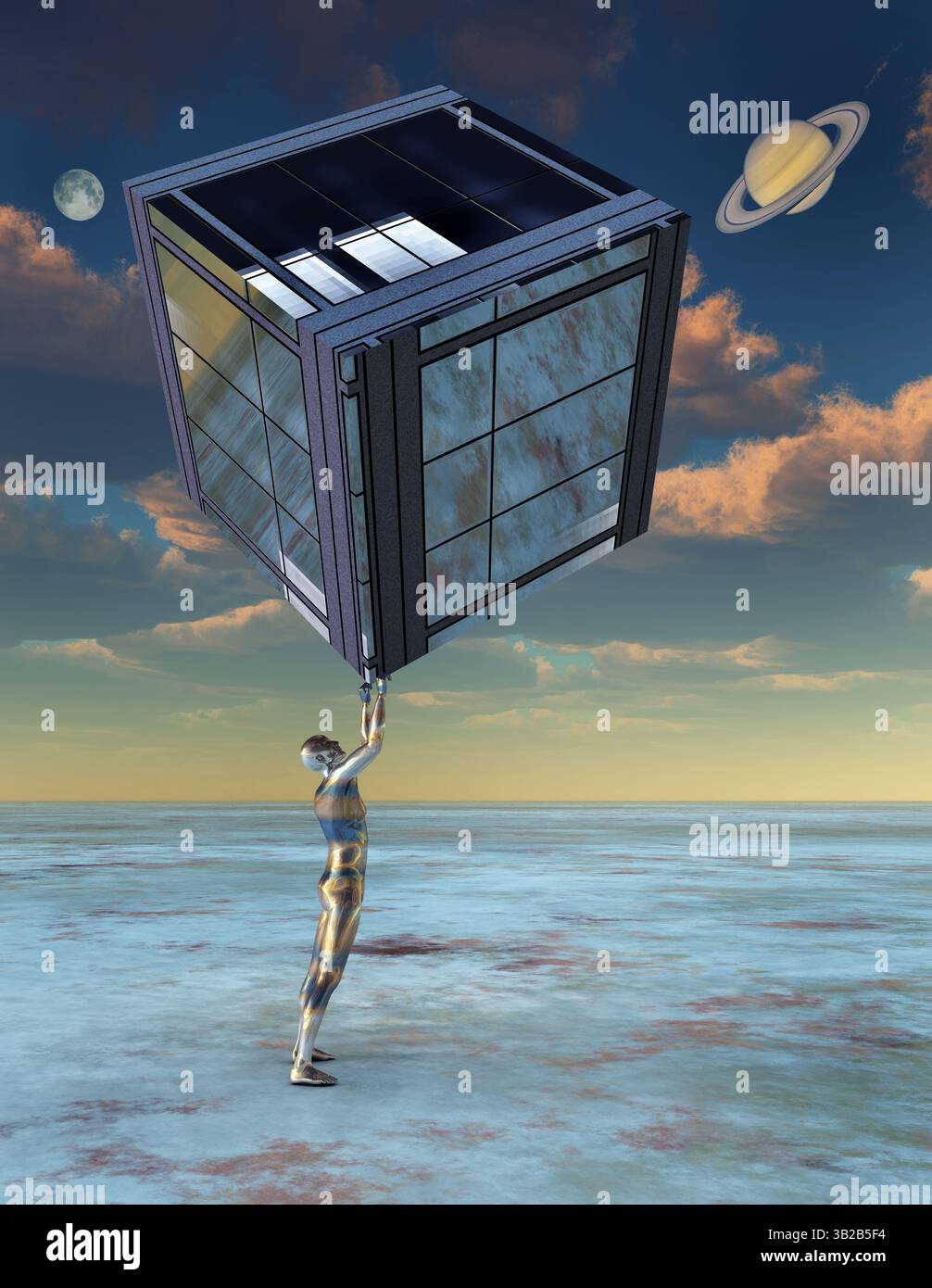 Saturne Cube Moon Matrix Banque D'Images