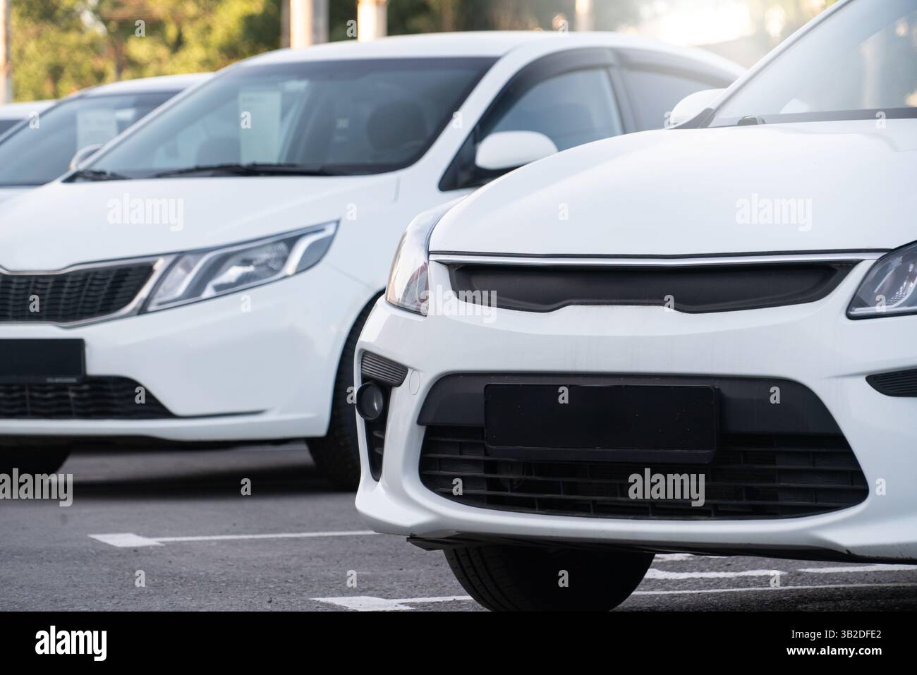 Beaucoup de voitures dans une rangée. Ventes de voitures d'occasion. Banque D'Images