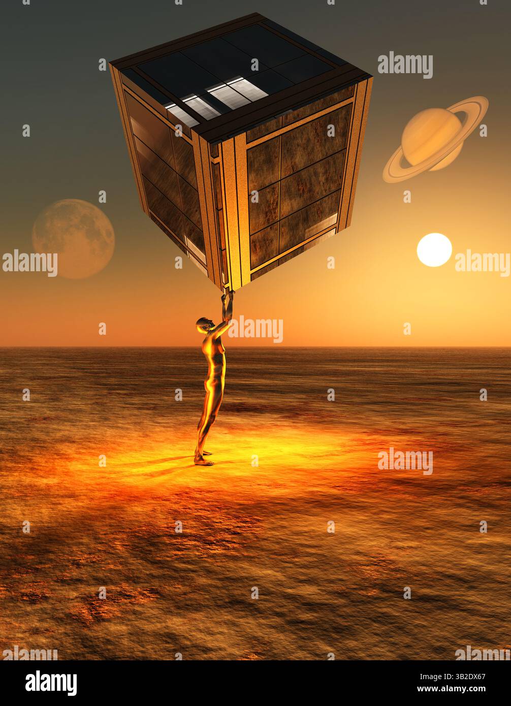 Saturne Cube Moon Matrix Banque D'Images