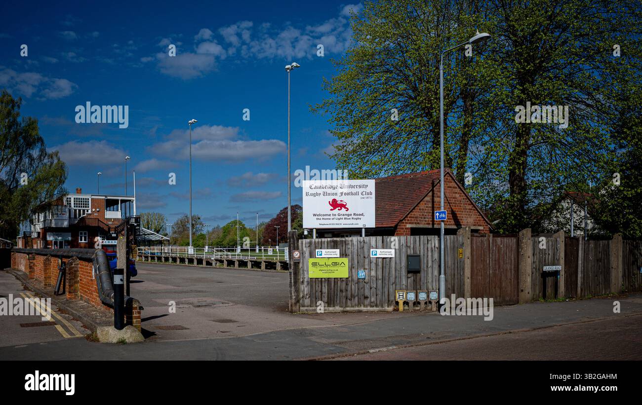 Cambridge University Rugby Union Ground - Grange Road Rugby Ground est le siège du Cambridge University Rugby Union Football Club est 1871 Banque D'Images