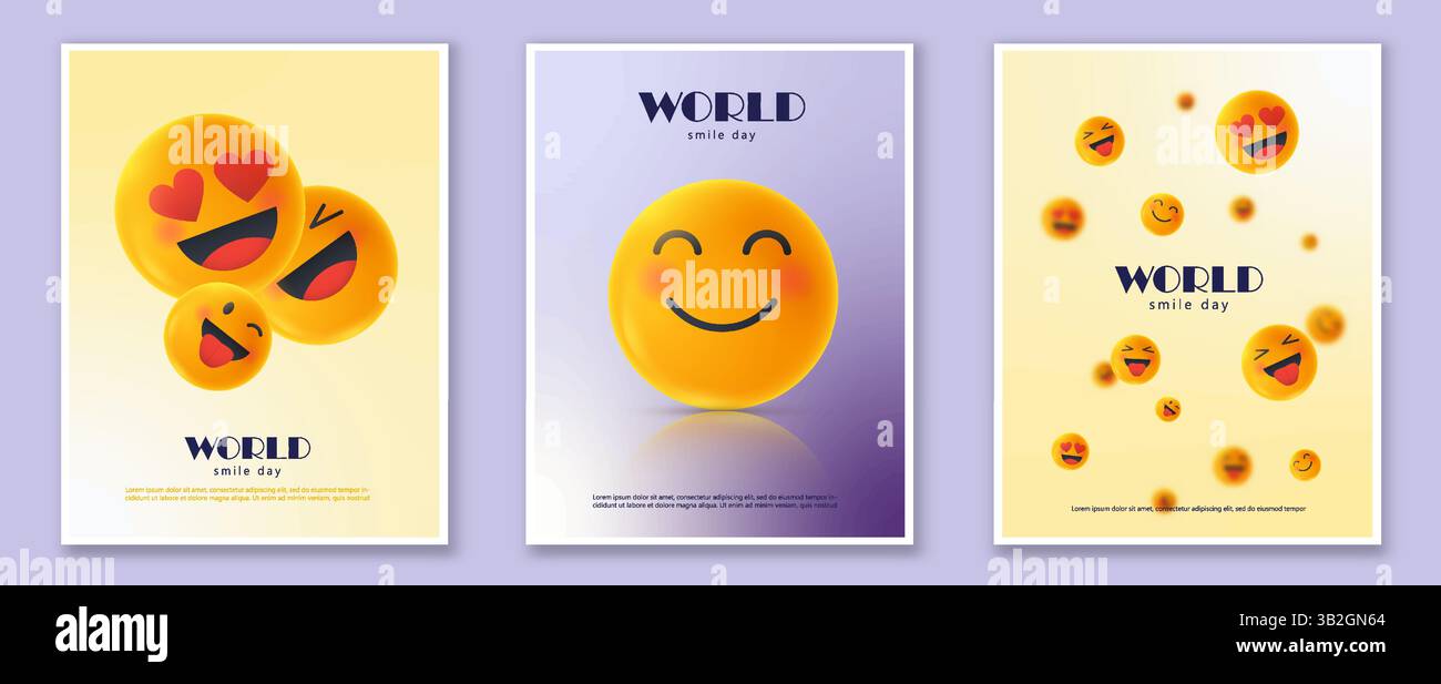 Ensemble d'affiches emoji pour la Journée mondiale du sourire. Illustration vectorielle Illustration de Vecteur