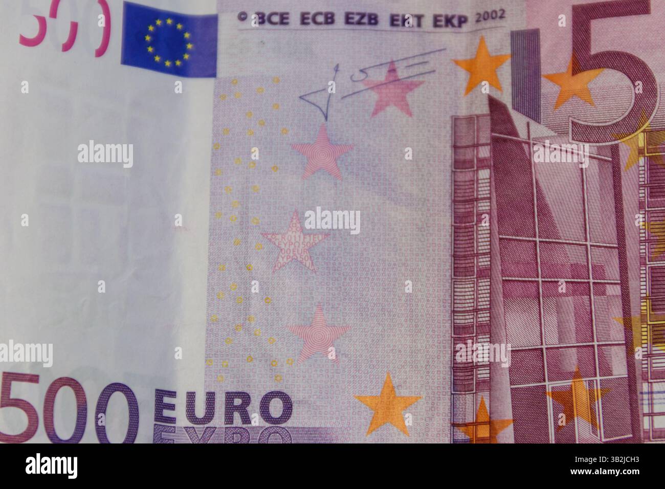 Macro shot du billet de cinq cents euros Banque D'Images
