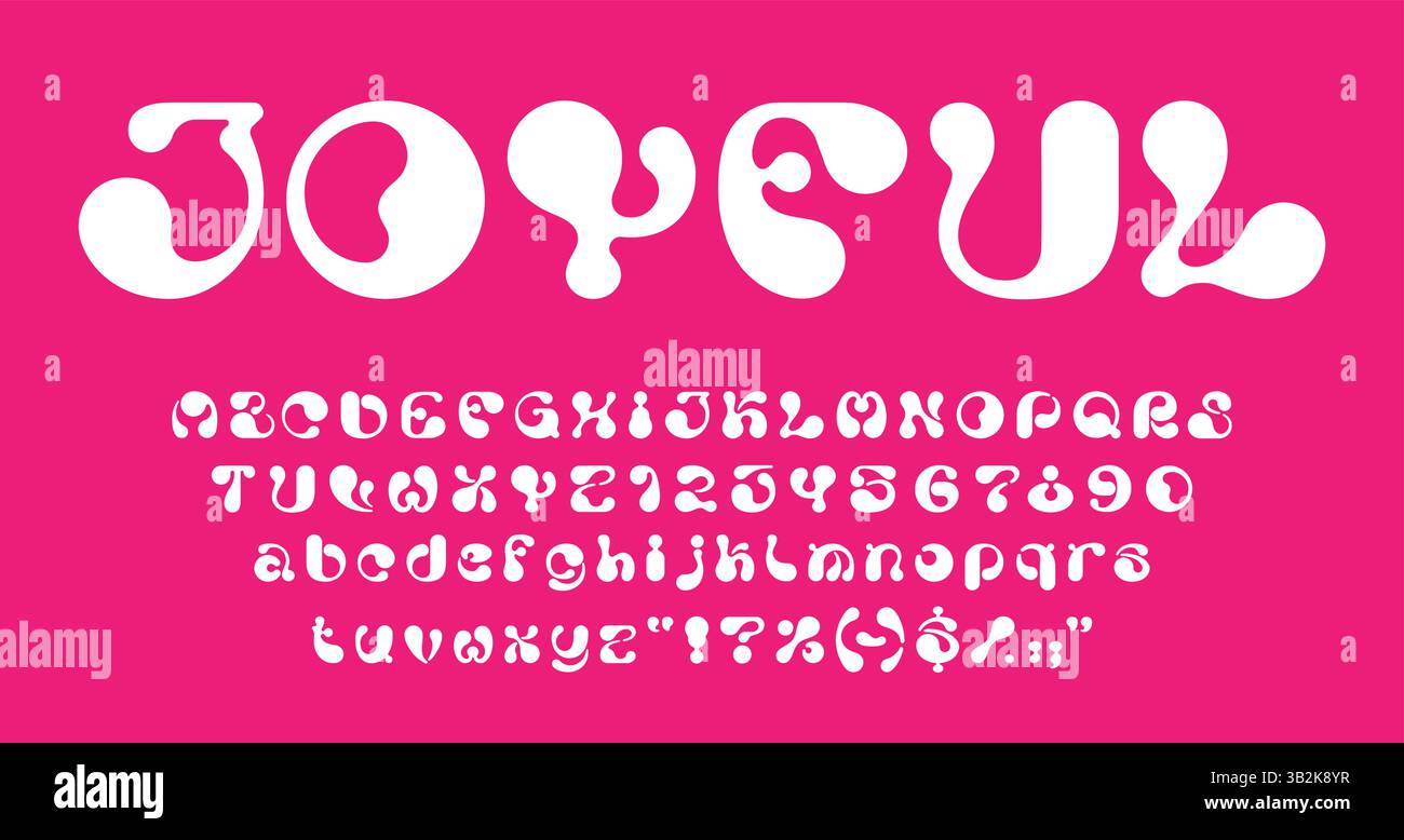 Police à bulles Y2K, type groovy funky, police de caractères liquide, typographie de lettres de ballon 3D. Rétro hippie psychédélique police anglais abc symbo Illustration de Vecteur