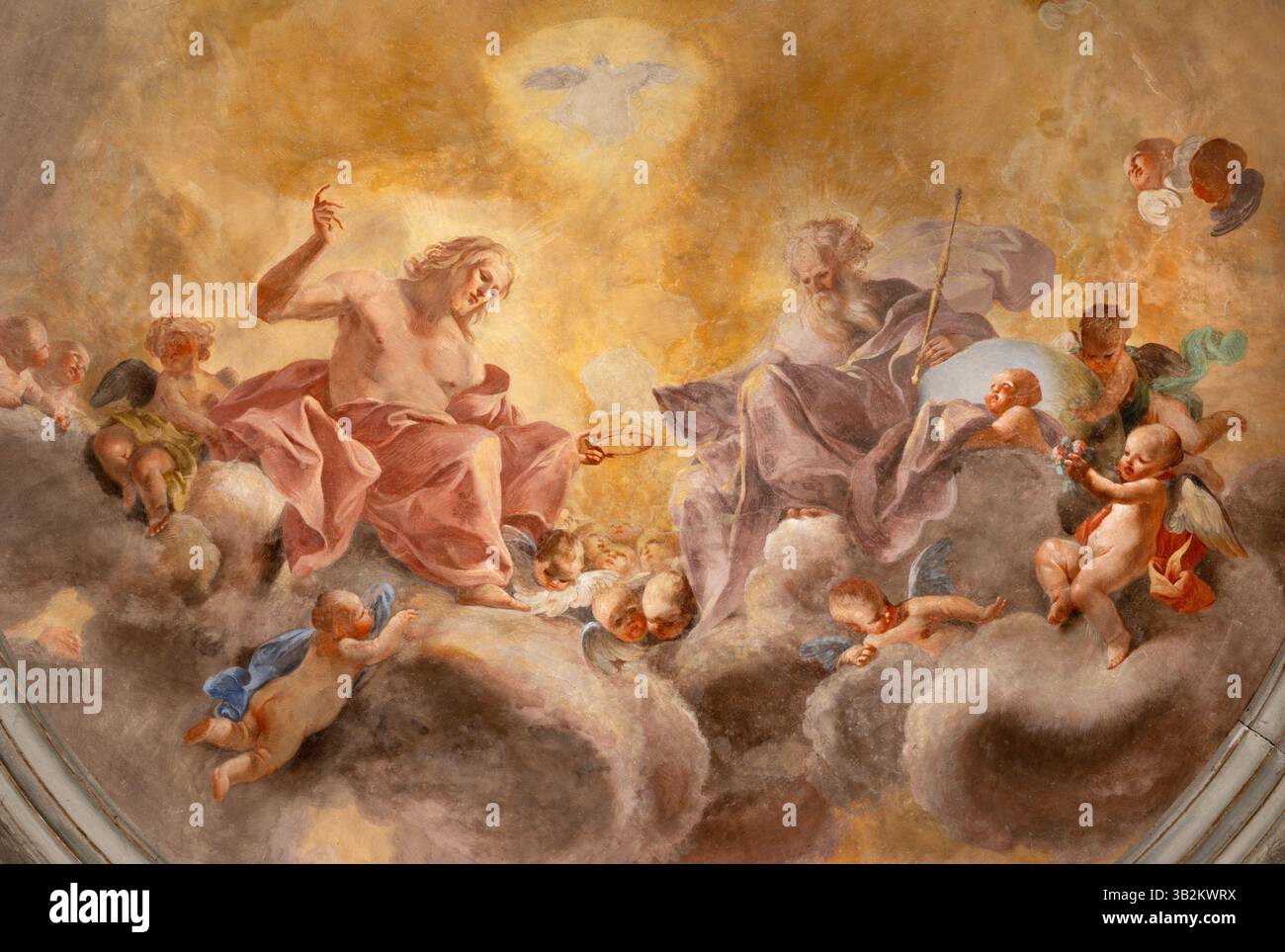 FLORENCE, ITALIE - 18 MARS 2025 : fresque de la Sainte Trinité dans l'église Chiesa di Santa Felicita par Tommaso Gherardini (1770). Banque D'Images