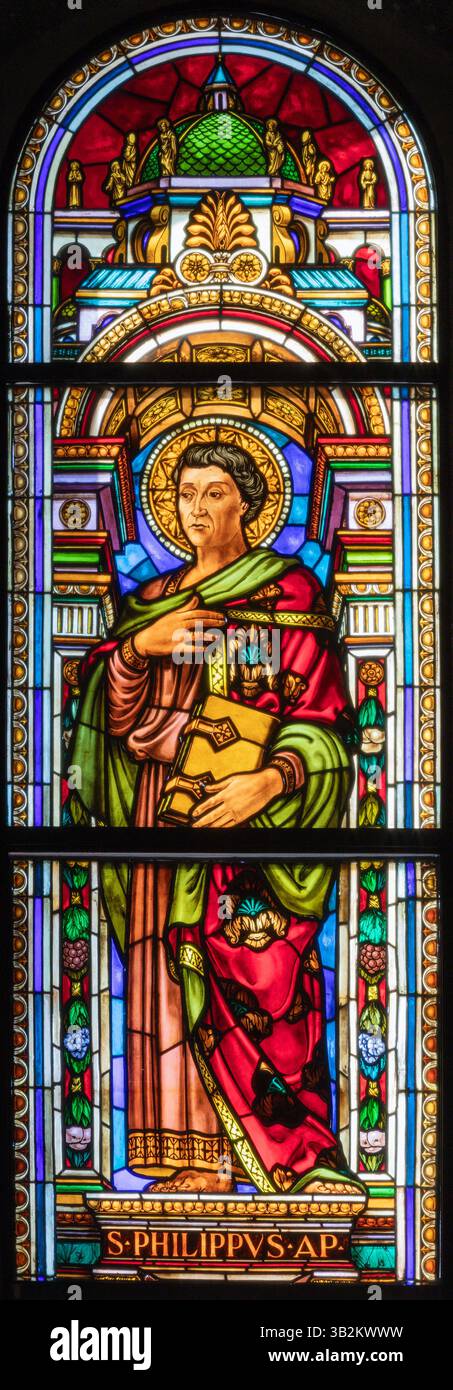FLORENCE, ITALIE - 20 MARS 2025 : le rassemblement Philippe l'Apôtre dans l'église Chiesa di Sacro Cuore di Gesu de Rodolfo Fanfani (1899-1973). Banque D'Images