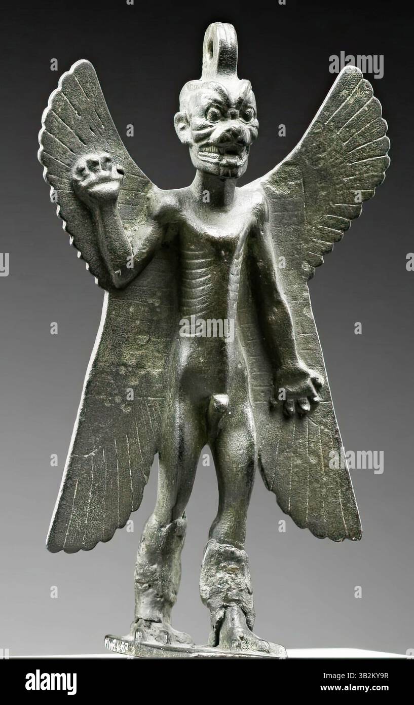 2869. LE DÉMON PAZUZU, 'ROI DES MAUVAIS ESPRITS', STATUETTE DE BRONZE DE L'ASSYRIE, C. 800-700 av. J.-C. je suis Pazuzu, fils de Hampa, le roi du mal sp Banque D'Images