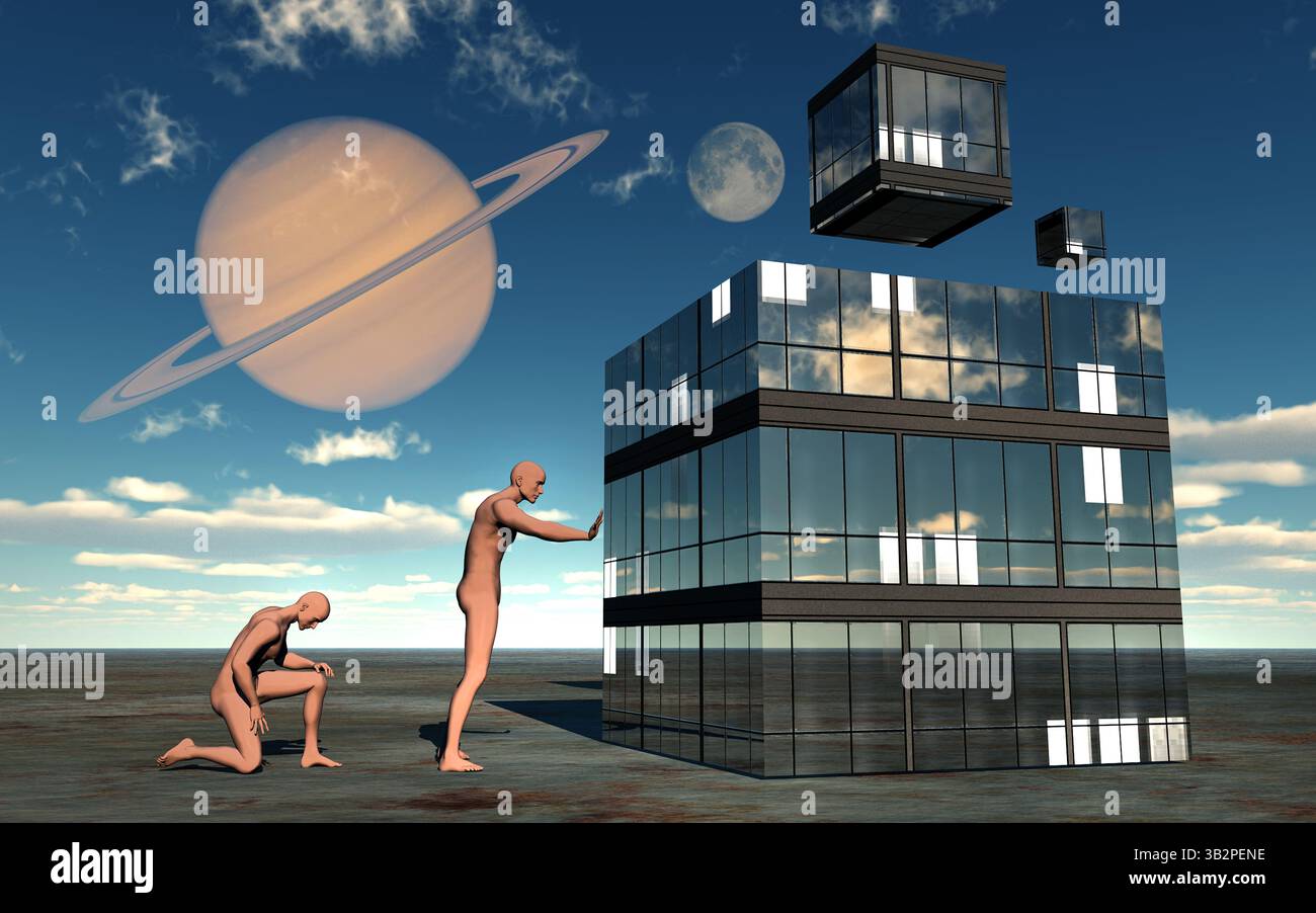 Saturne Cube Moon Matrix Banque D'Images