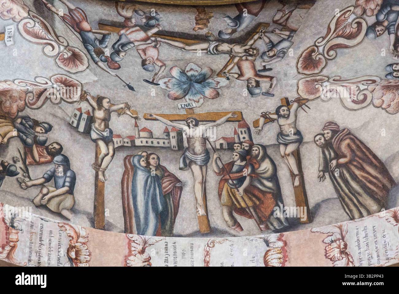 3 janvier 2016 - Atotonilco, Guanajuato, Mexique - peintures murales baroques folkloriques mexicaines peintes sur le plafond et les murs du Sanctuaire d'Atotonilco, un important sanctuaire catholique à Atotonilco, Mexique. Les peintures ont été réalisées par Antonio Martinez de Pocasangre et Jose Maria Barajas sur une période de trente ans et est connue sous le nom de Chapelle Sixtine du Mexique. (Crédit image : © Richard Ellis via ZUMA Wire) Banque D'Images