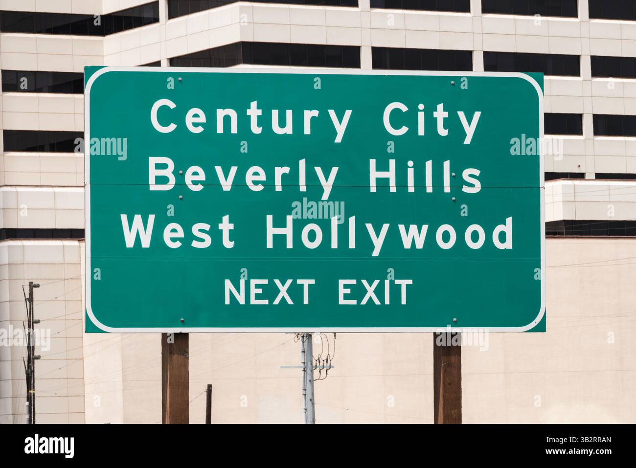 Century City, Beverly Hills et West Hollywood prochain panneau de sortie sur l'autoroute 405 à Los Angeles en Californie. Banque D'Images