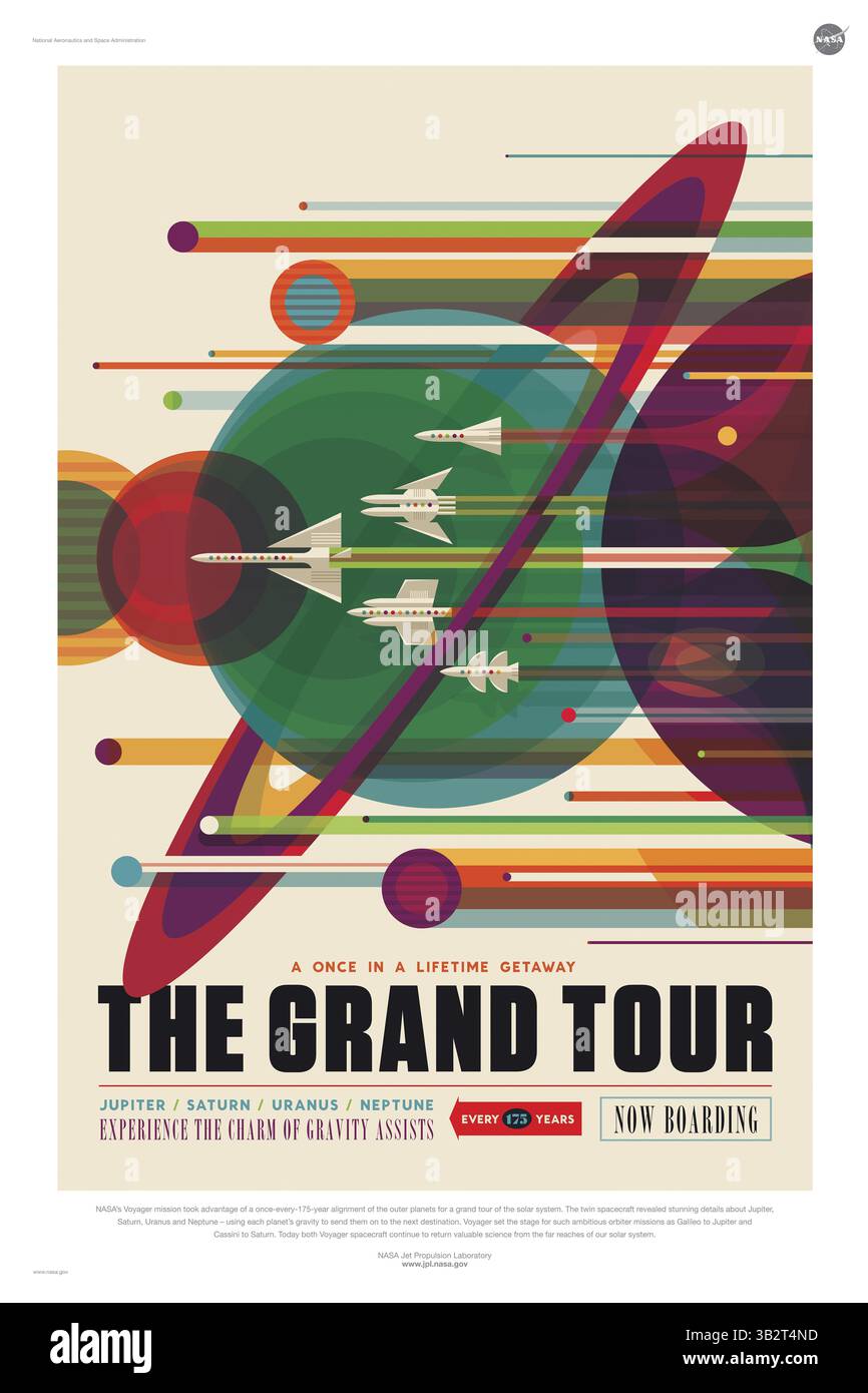 15 février 2016 - Outer Space, Universe, USA - affiche de voyages créée par le Jet propulsion Lab de la NASA exaltent les vertus du voyage touristique dans le monde lointain. (Crédit image : © JPL-Caltech/NASA via ZUMA Press) Banque D'Images