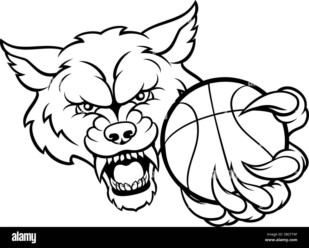 Mascotte des sports de basket-ball Wolf Holding Illustration de Vecteur