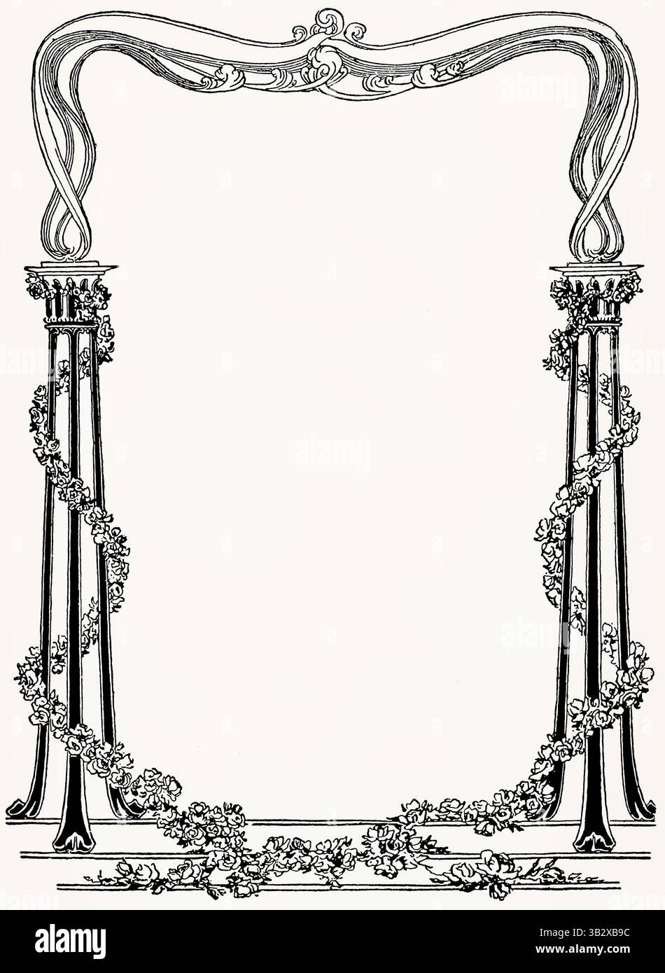 Élégante décoration de bordure de texte Art Nouveau, ornement de livre vintage complexe avec des motifs floraux. Banque D'Images