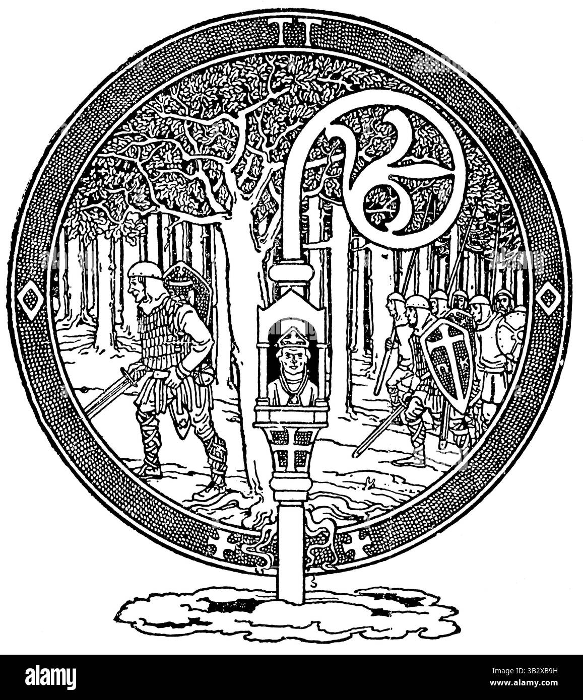 Design de titre de chapitre orné dans un style historiciste, illustration de livre vintage de Berlin. Banque D'Images