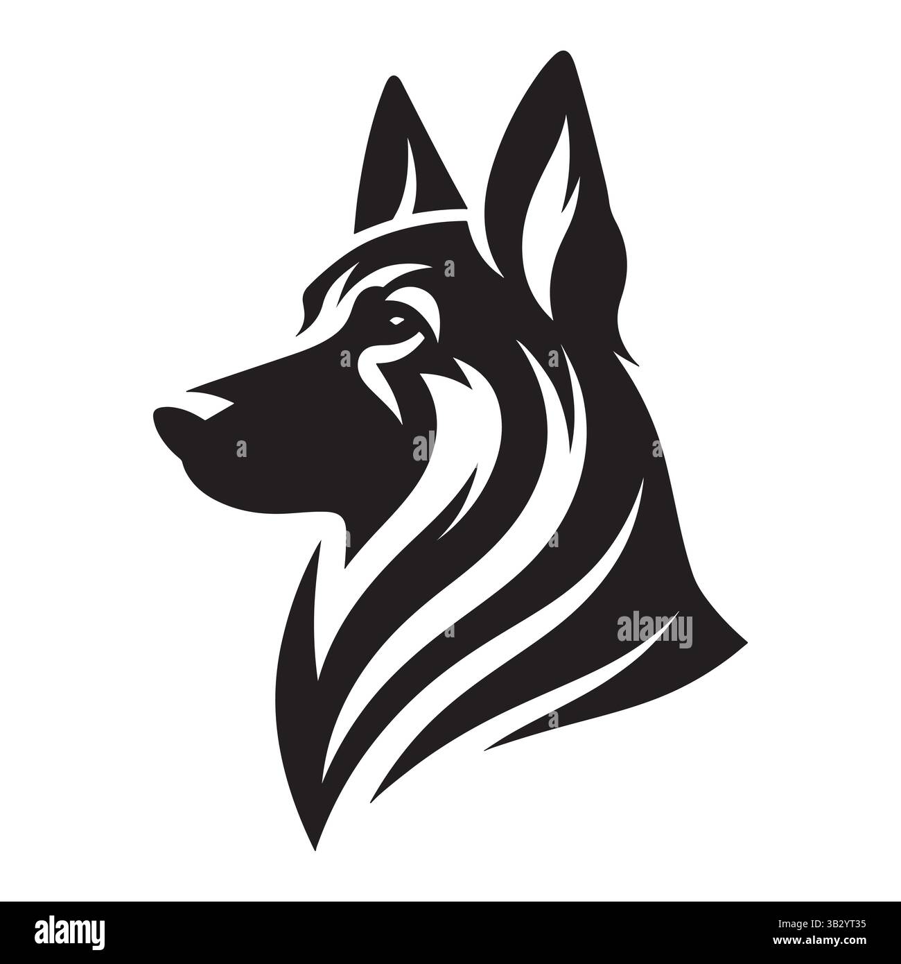 Illustration artistique vectorielle de silhouette de tête de chien – conception d'animaux de compagnie noir et blanc Illustration de Vecteur
