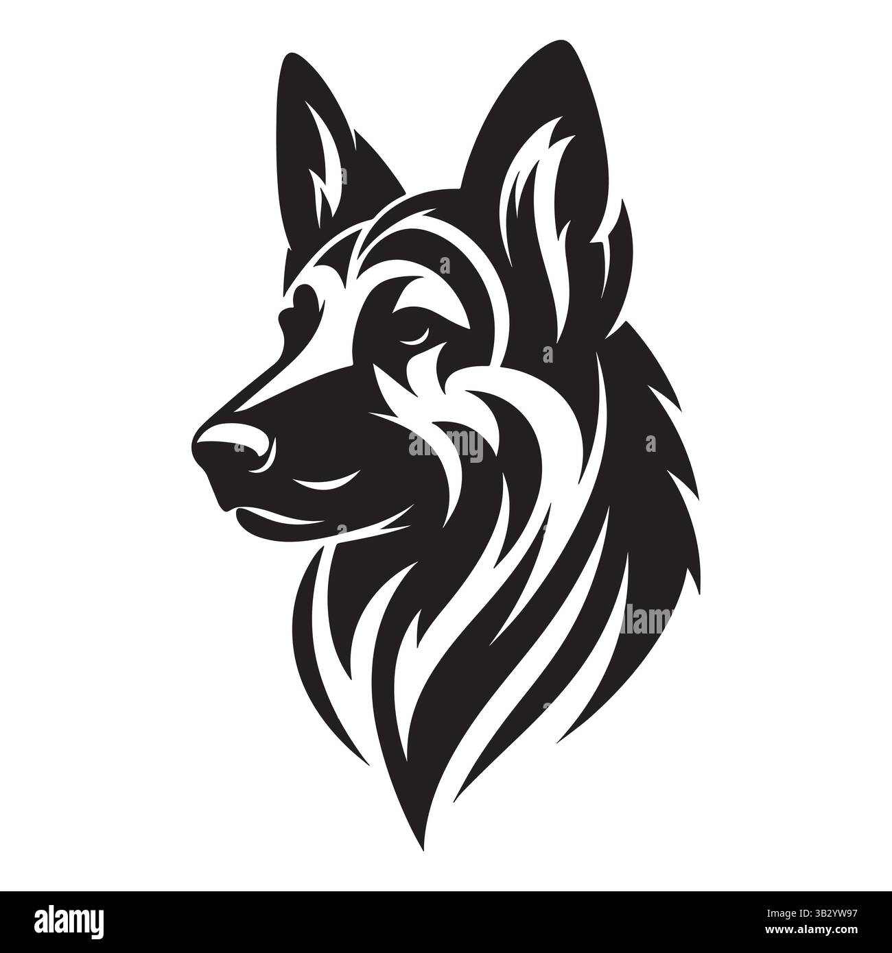 Illustration artistique vectorielle de silhouette de tête de chien – conception d'animaux de compagnie noir et blanc Illustration de Vecteur