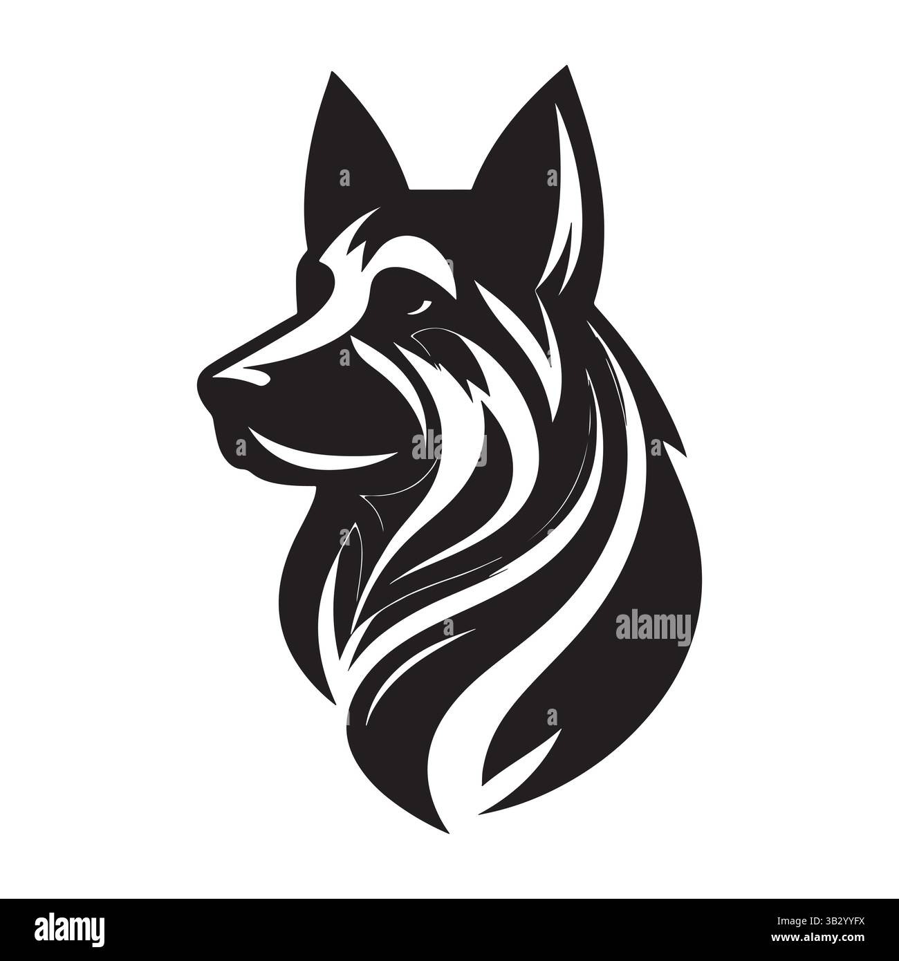 Illustration artistique vectorielle de silhouette de tête de chien – conception d'animaux de compagnie noir et blanc Illustration de Vecteur