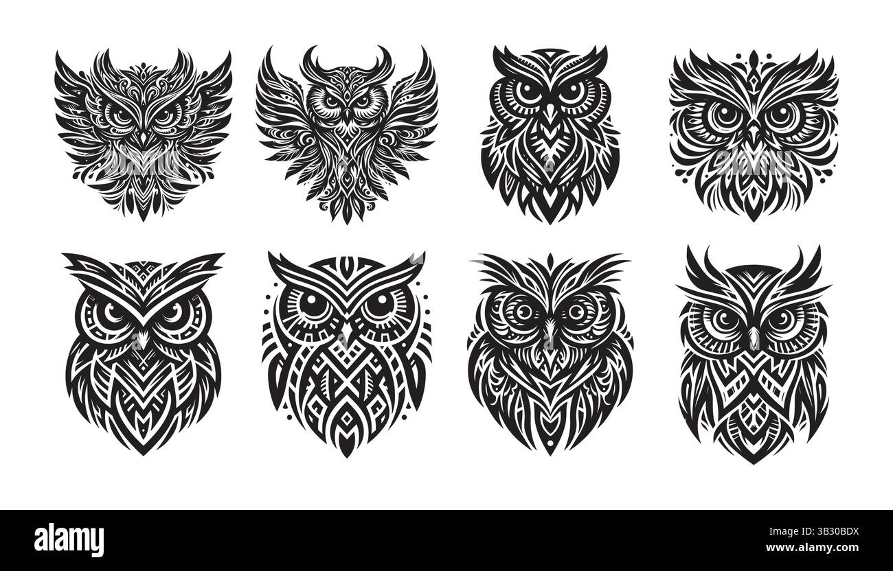 Ensemble silhouette vectorielle hibou – Design d'art animalier numérique Illustration de Vecteur