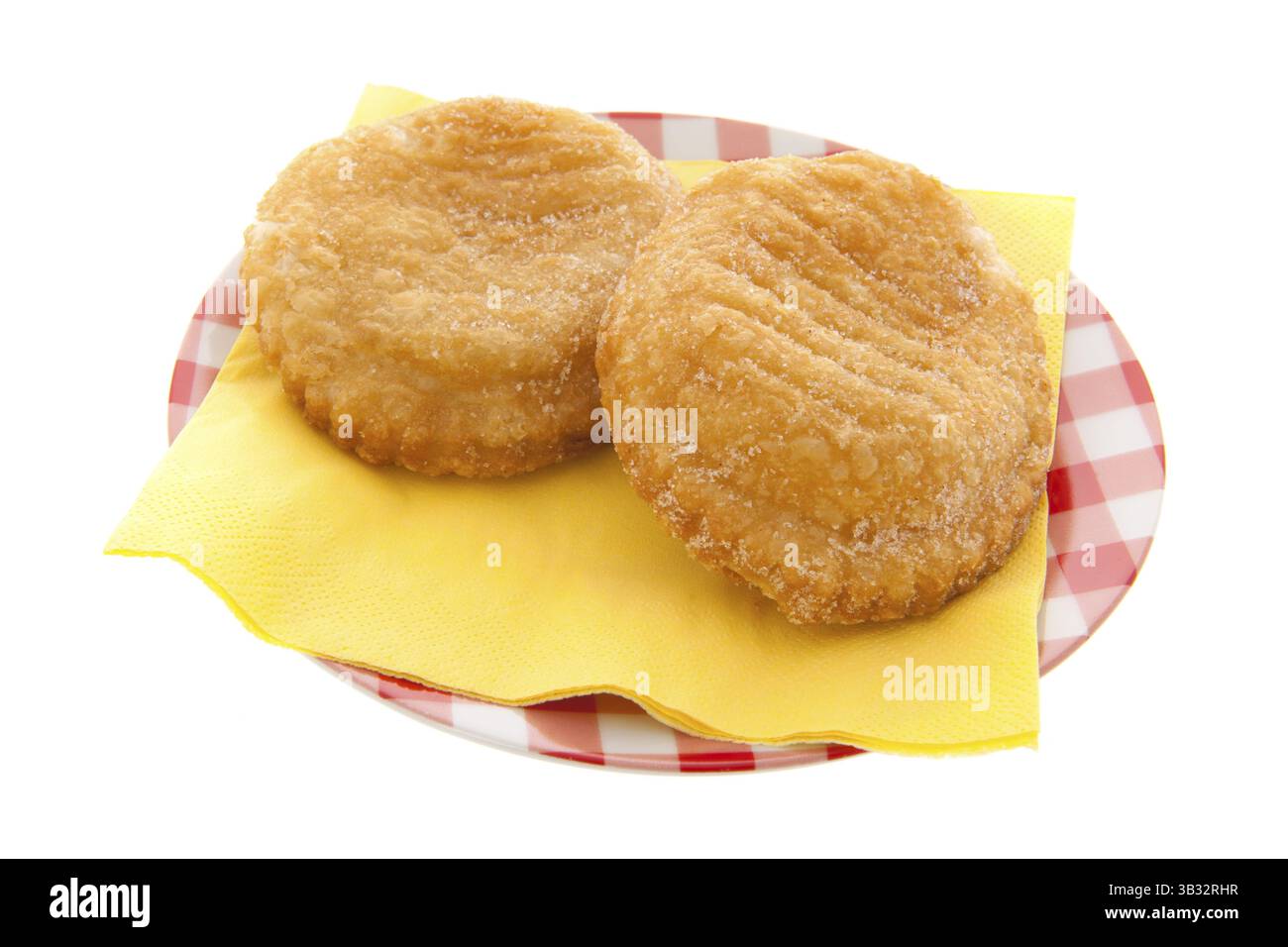 Beignets de pomme avec du sucre isolated over white background Banque D'Images