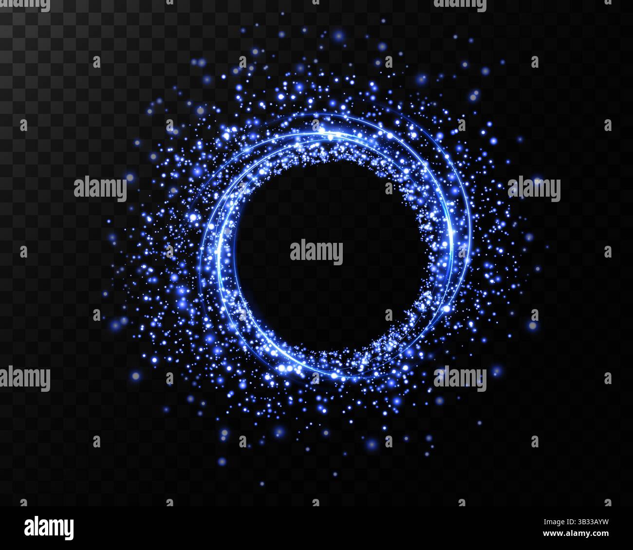 Un magnifique cercle bleu étincelant avec un effet de particules scintillantes fascinant qui éblouit l'œil Illustration de Vecteur