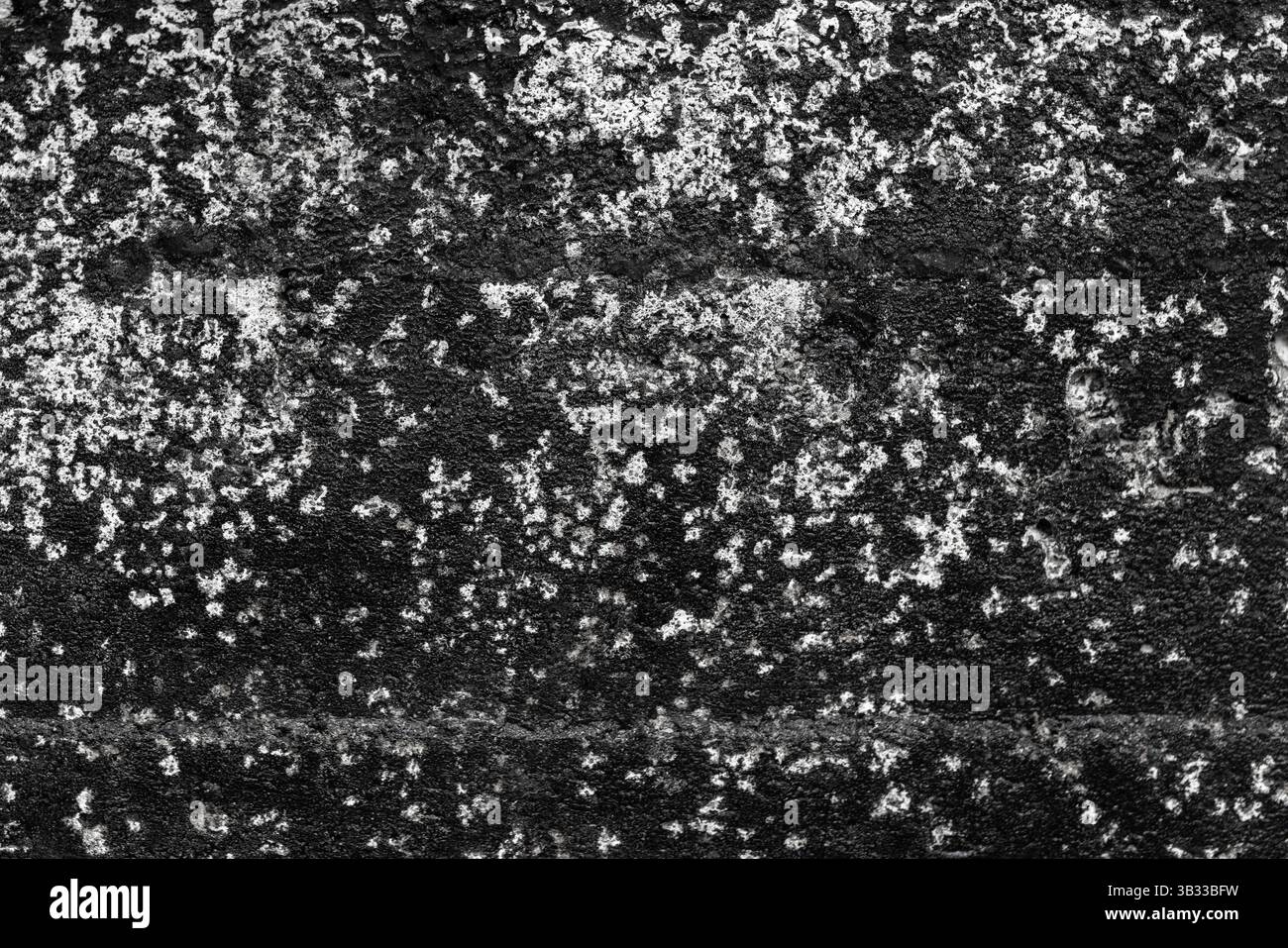 Gros plan d'une surface texturée en noir et blanc à contraste élevé présentant des motifs rugueux et détaillés, idéaux pour les arrière-plans artistiques, les dessins abstraits et Banque D'Images