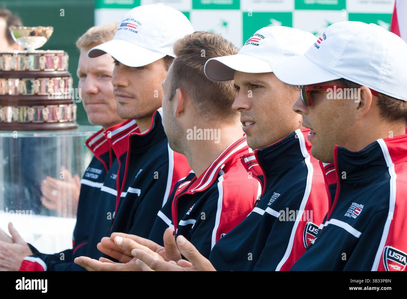 3 mars 2016 : L'équipe des États-Unis au tirage officiel du Groupe BNP Paribas Davis Cup World match nul entre l'Australie et les États-Unis au club de tennis Kooyong à Melbourne, en Australie. Sydney Low/Cal Sport Media(image crédit : © Sydney Low/CSM via ZUMA Wire) Banque D'Images