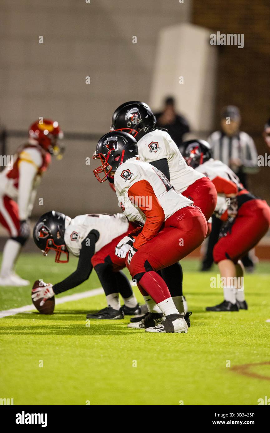 Kansas City, États-Unis. 19 avril 2025. 19 avril 2025 : ligne offensive des bandits de Denver lors d'un match de football de la saison régulière WNFC entre les Glory de Kansas City et les bandits de Denver le 19 avril 2025, à la Pembroke Hill School de Kansas City, Missouri. Mat Gdowski/Denver bandits/CSM/Sipa USA (crédit image : © Mat Gdowski/Cal Sport Media/Sipa USA) crédit : Sipa US/Alamy Live News Banque D'Images