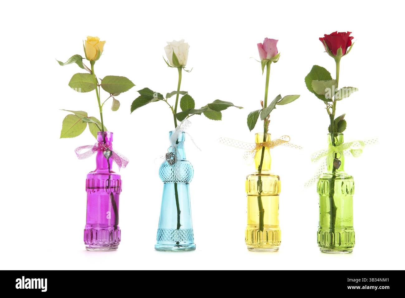 Unique dans peu colorés roses vases en verre Banque D'Images
