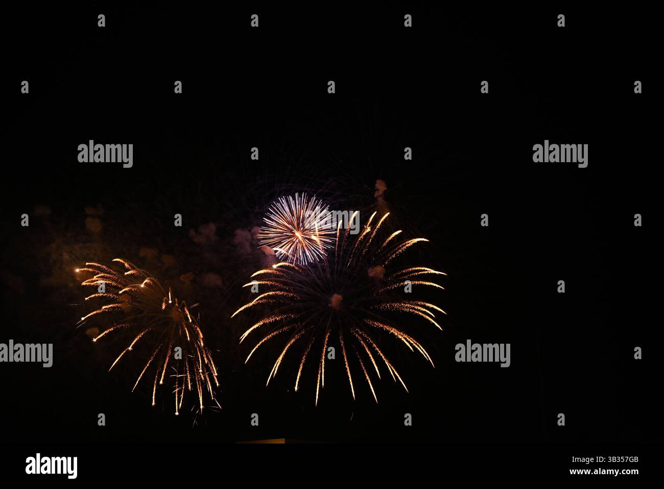 Capture longue exposition de feux d'artifice étincelants lors d'une fête nationale. Banque D'Images