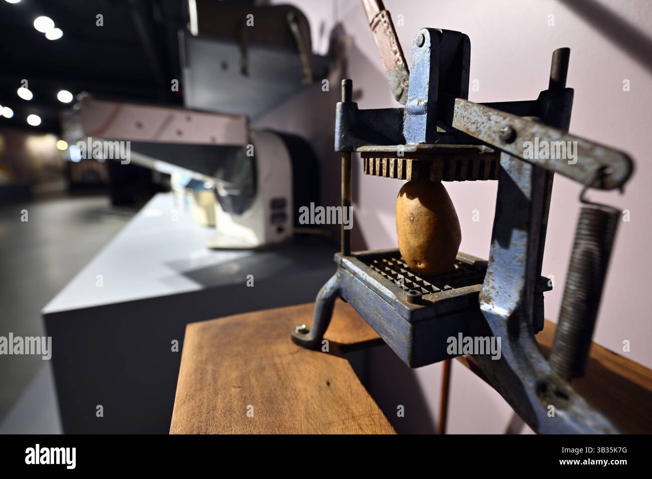 Liège, Belgique. 28 avril 2025. Illustration photo prise lors de l'ouverture du musée des frites Belgiqn, à Bruxelles, lundi 28 avril 2025. BELGA PHOTO ERIC LALMAND crédit : Belga News Agency/Alamy Live News Banque D'Images