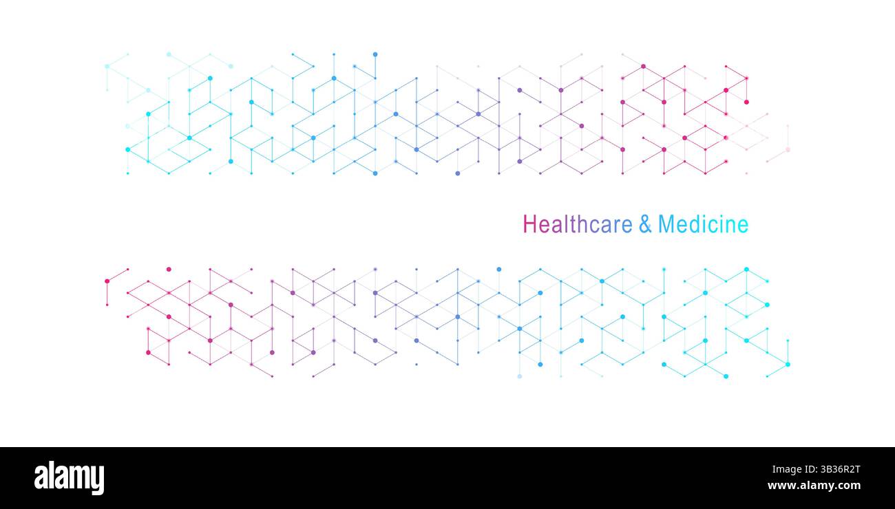 Soins de santé modernes ou conception de fond médical. Concept d'innovation en soins de santé. Bannière Web d'en-tête horizontale. Fond géométrique abstrait avec Illustration de Vecteur