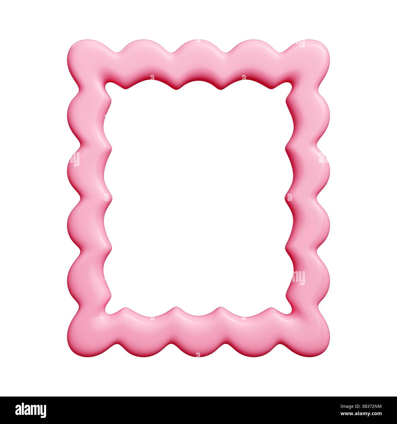 Cadre festonné bordure 3d rose avec bords stylisés de coquille de palourde. Contour rectangulaire décoratif ondulé. Banque D'Images