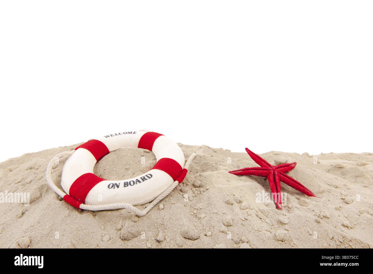 Bouée avec Bienvenue à bord à la plage Banque D'Images