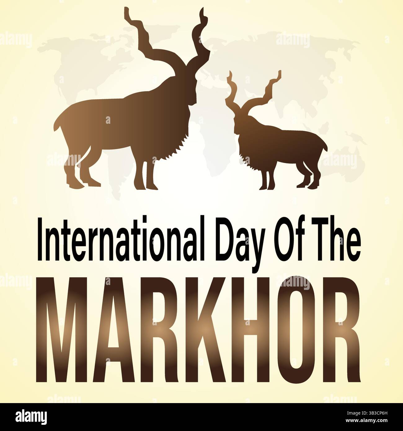 Affiche de sensibilisation « Journée internationale de Markhor avec Silhouette de Markhor sur fond de carte mondiale » Illustration de Vecteur Affiche de sensibilisation « Journée internationale de Markhor avec Silhouette de Markhor sur fond de carte mondiale » Illustration de Vecteur