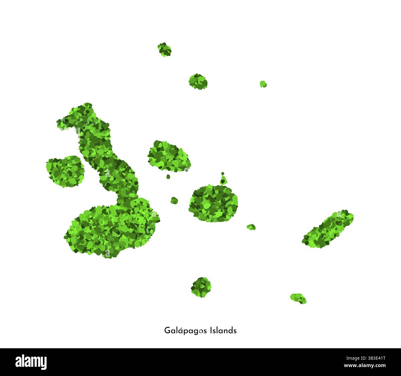 Icône d'illustration simplifiée isolée de vecteur avec silhouette herbeuse verte de la carte des îles Galapagos (partie de l'Équateur) carte. Fond blanc. Écologie co Illustration de Vecteur