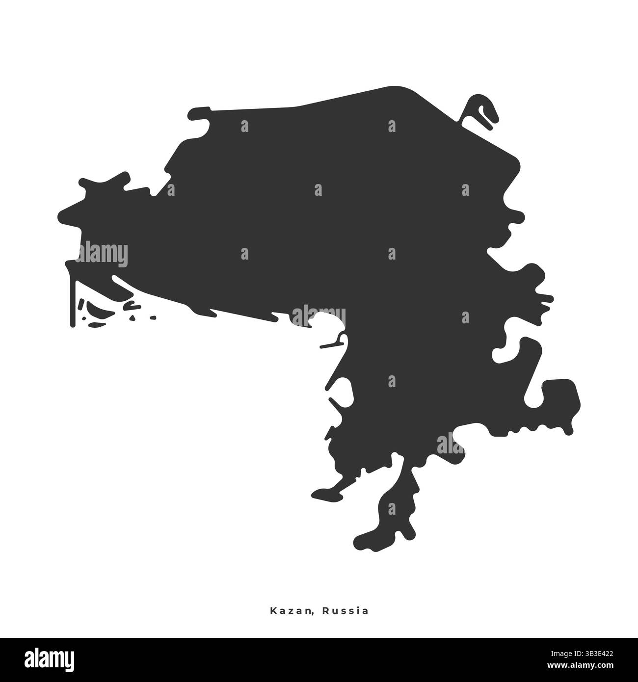 Illustration simplifiée isolée vectorielle avec la vision des auteurs montrant la silhouette noire de la carte Kazan, ville et capitale République du Tatarstan, Russie. WHI Illustration de Vecteur