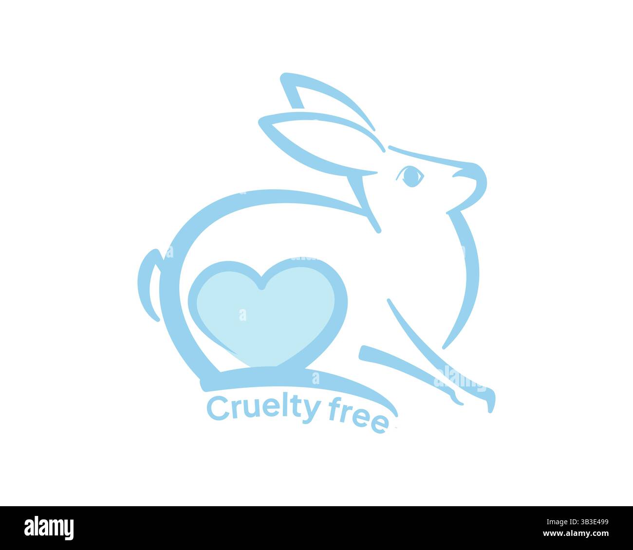 Lapin bleu sans cruauté avec un motif en forme de coeur. Les droits des animaux, la gentillesse et le consumérisme éthique, plaidant pour des produits qui ne sont pas testés sur les animaux Illustration de Vecteur