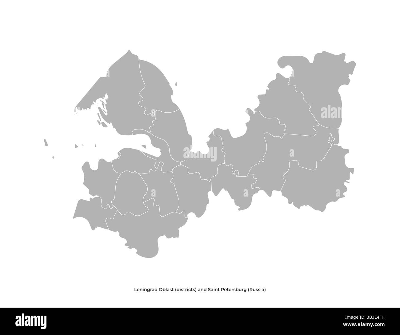 Carte administrative simplifiée isolée Vector avec des silhouettes grises des régions de l'oblast de Leningrad, y compris Saint-Pétersbourg. Fond blanc Illustration de Vecteur