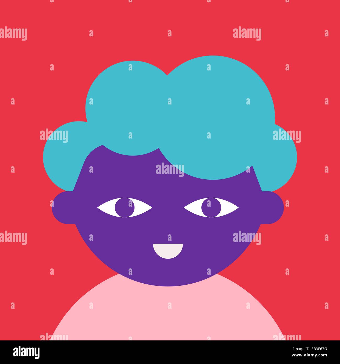 Illustration plate vectorielle avec profil de l'homme ou garçon afro-américain avec les cheveux bouclés, tête ronde et sourire parfait blanc. Couleurs vives en minimalisti Illustration de Vecteur