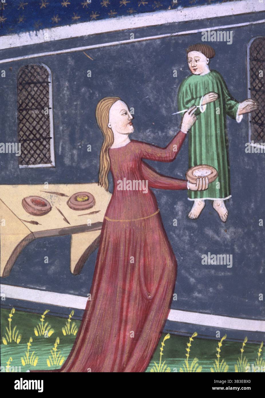Irène, fille de Cratinus, peignant un tableau, début du XVe siècle. De "de Claris Mulieribus" (concernant les femmes célèbres), la première collection consacrée exclusivement aux biographies de femmes dans la littérature occidentale post-antique. Banque D'Images
