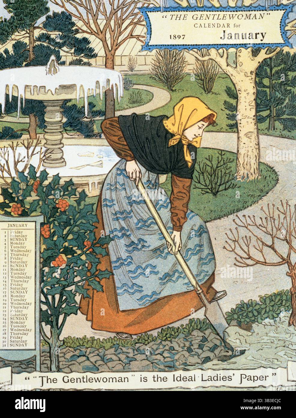 Calendrier "The Gentlewoman" pour janvier 1897. Se décrivant comme le journal idéal des dames, The Gentlewoman était un hebdomadaire illustré publié de 1890 à 1926. Banque D'Images