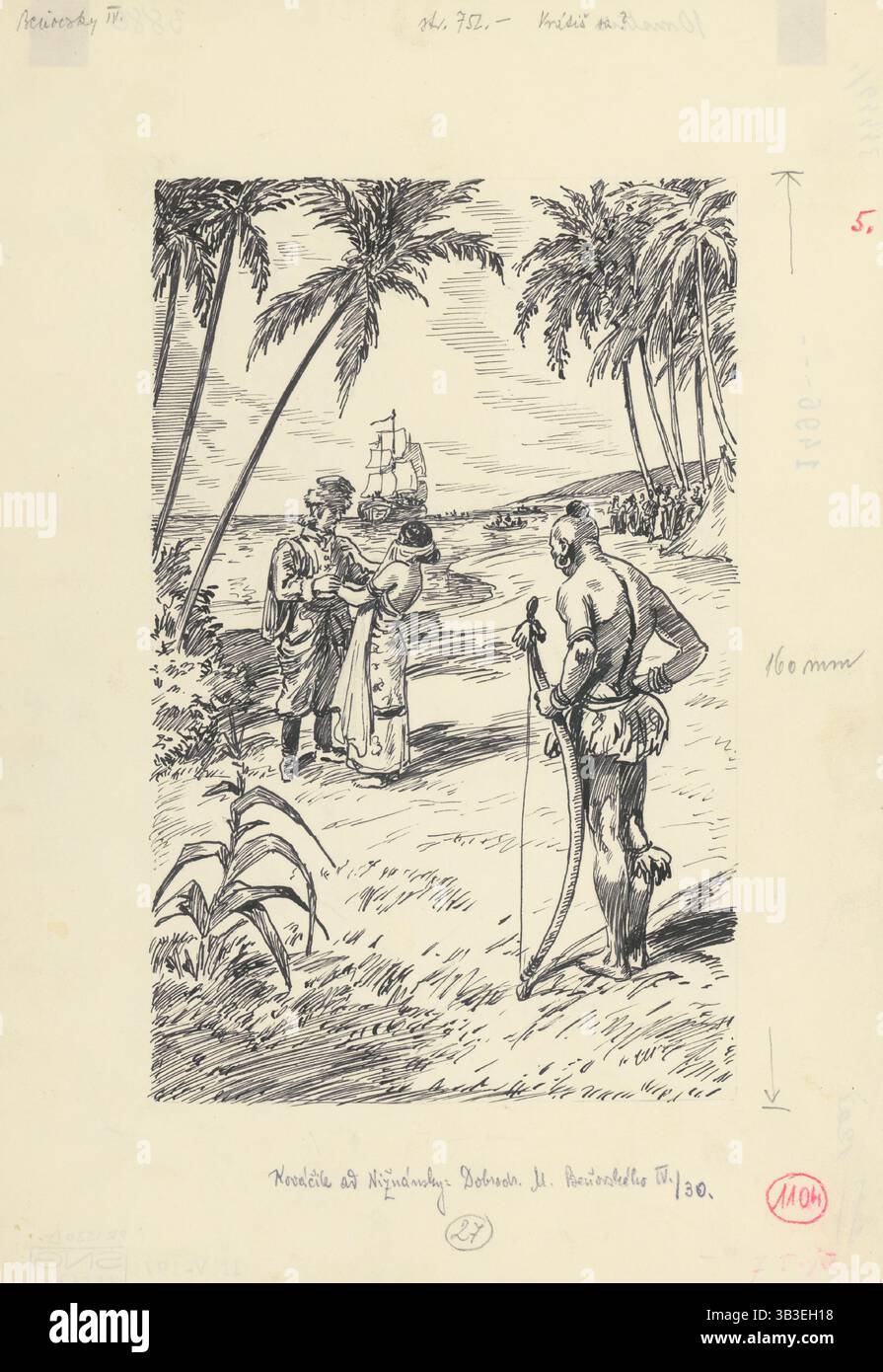 5.-voulez-vous revenir ?, 1953. Informations complémentaires : illustration pour le roman de J.Niznansky les aventures de Moric Benovsky, publié par L.Mazac, Prague 1953 - 32 illus. Banque D'Images